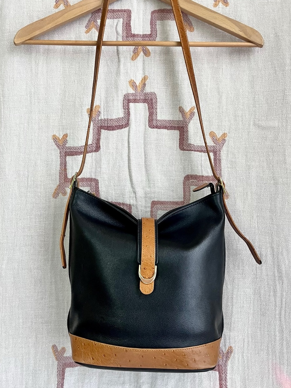 Vintage Pourchet Paris Leather Black & Tan Bag